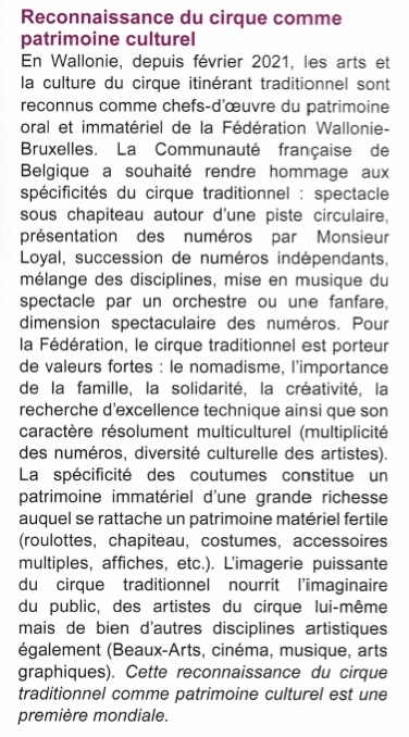 Article dans l'Univers du cirque.